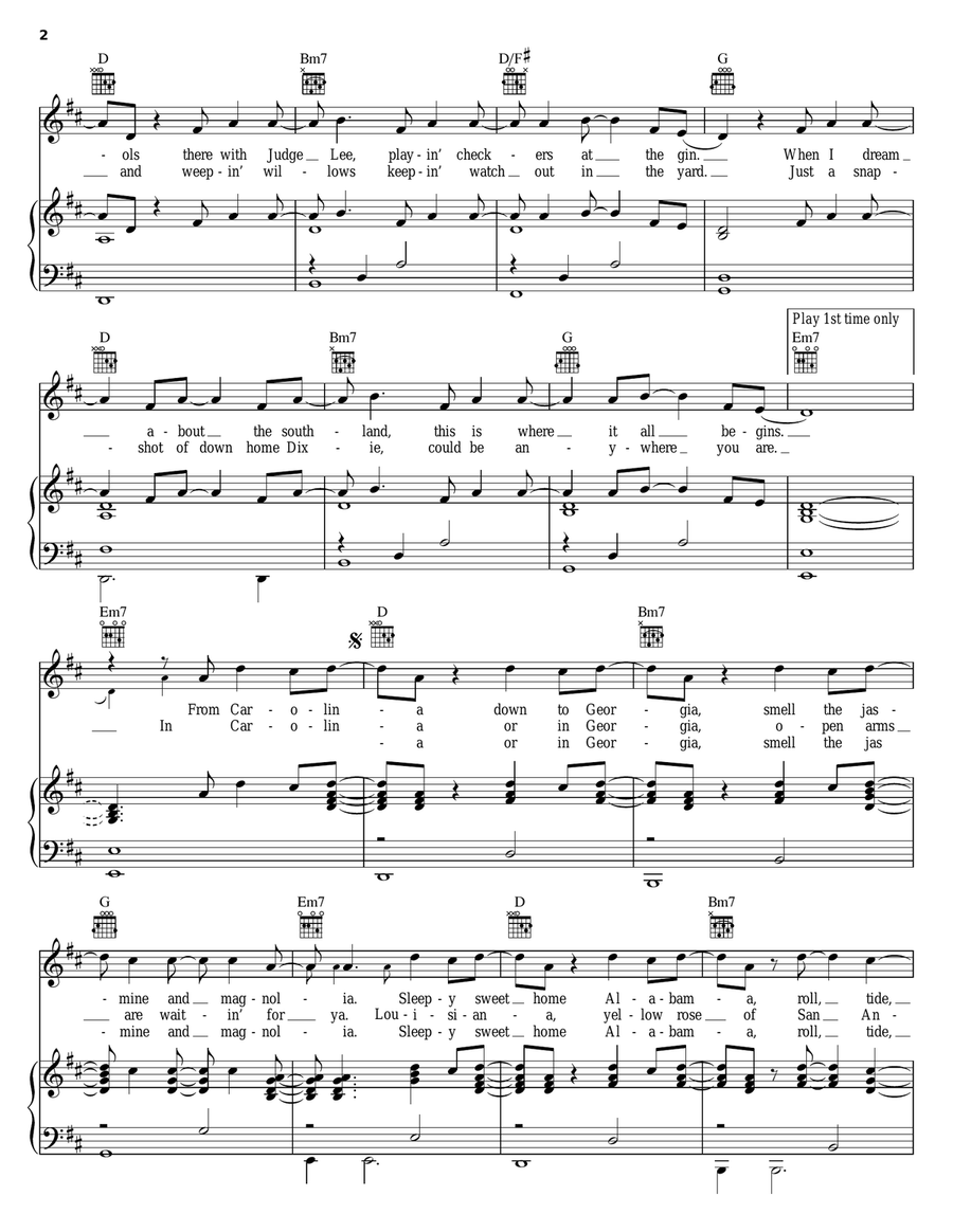 Sweet Southern Comfort Piano, Vocal, Guitar scores gallery preview page 2