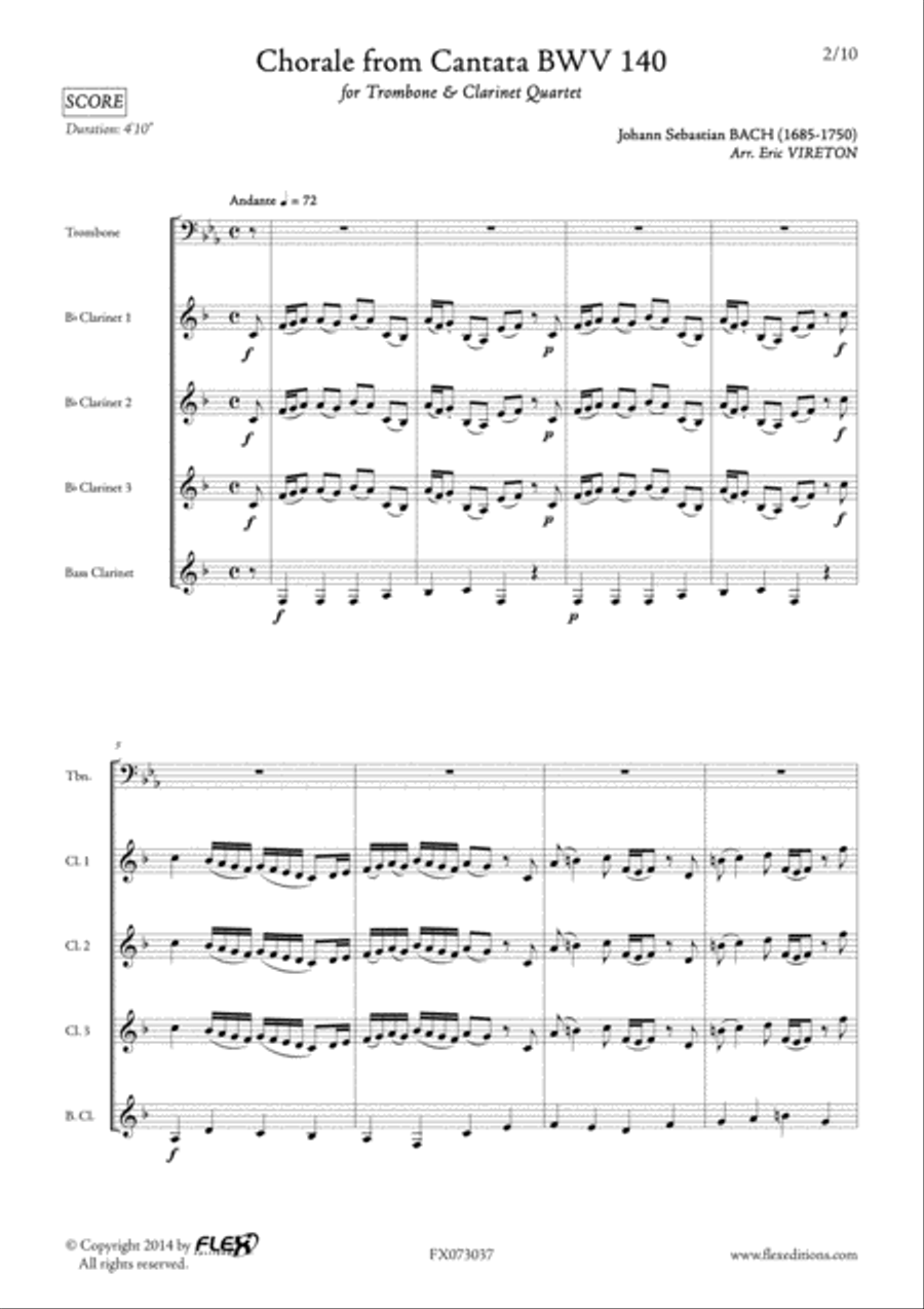 Chorale from Cantata BWV 140 Clarinet Quartet scores gallery preview page 2