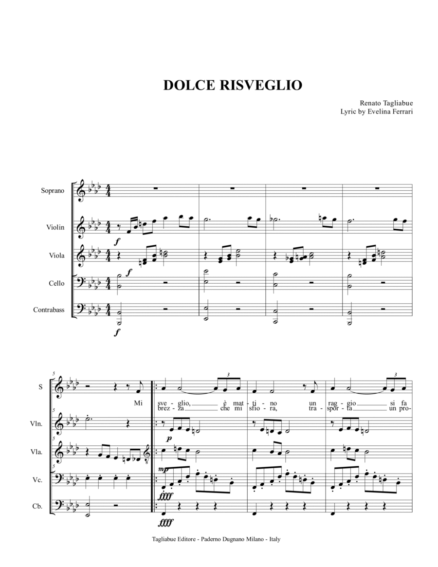 DOLCE RISVEGLIO - For Soprano and String Quartet - With Parts image number null