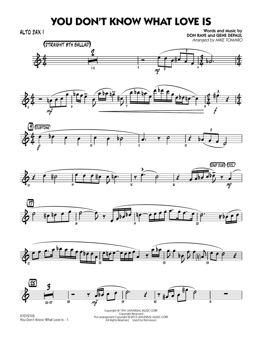 You Don't Know What Love Is - Alto Sax 1 Jazz Ensemble scores gallery preview page 1