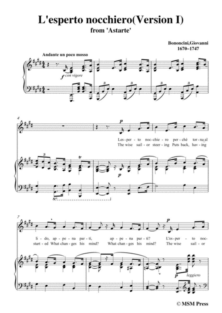 Bononcini Giovanni-L'esperto nocchiero(Version I),from 'Astarte',in E Major,for Voice and Piano image number null