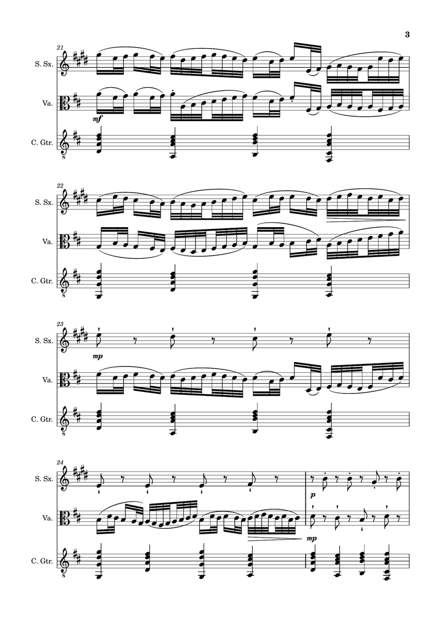 Canon in D Major, P.37; T.337. S. Sax, Viola, and Guitar. Score and Parts. Chamber Music scores gallery preview page 3