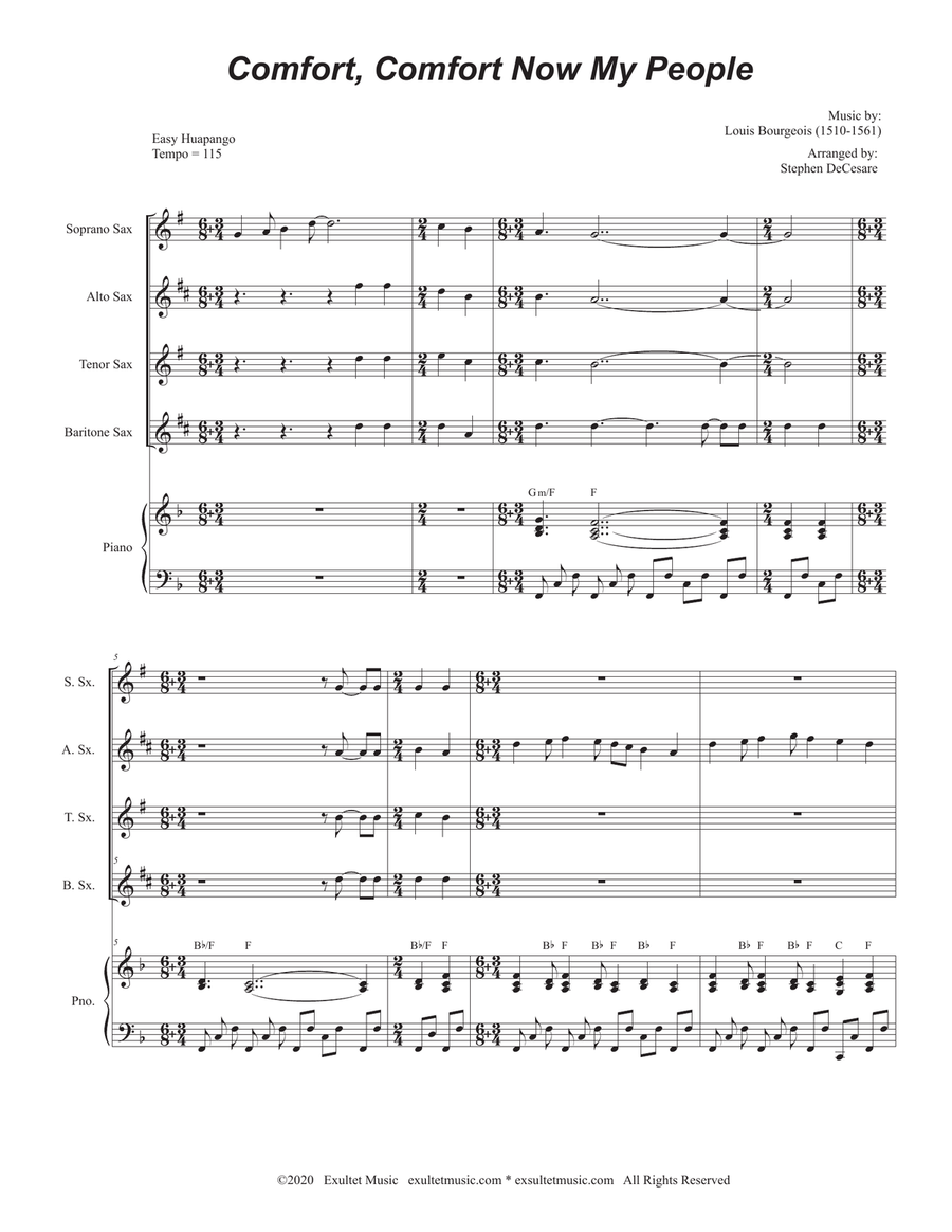 Comfort, Comfort Now My People (Saxophone Quartet and Piano) Woodwind Ensemble scores gallery preview page 2