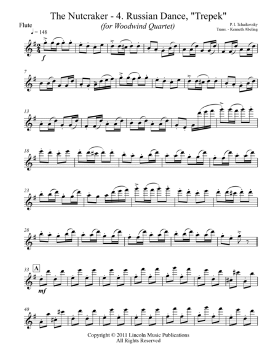 The Nutcracker Suite - 4. Russian Dance, Trépak (for Woodwind Quartet) Woodwind Quartet scores gallery preview page 5