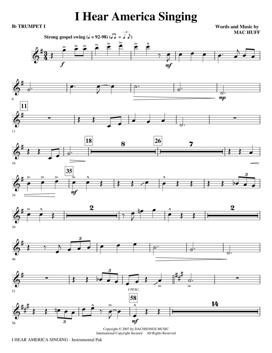 I Hear America Singing - Bb Trumpet 1 Choir scores gallery preview page 1