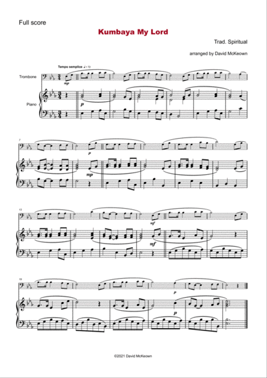 Kumbaya My Lord, Gospel Song for Trombone and Piano Piano scores gallery preview page 2