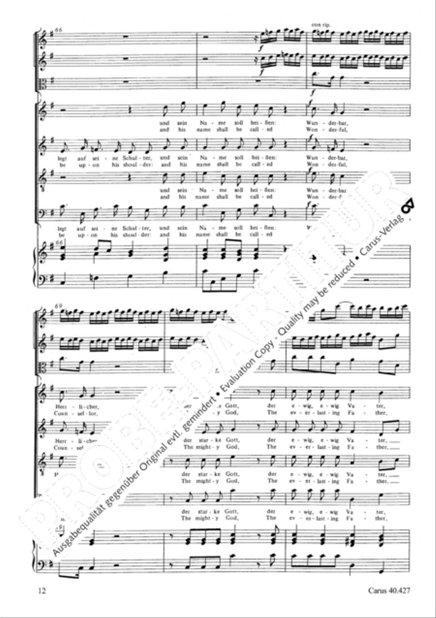 For unto us a child is born (Denn es ist uns ein Kind geboren) 4-Part scores gallery preview page 13