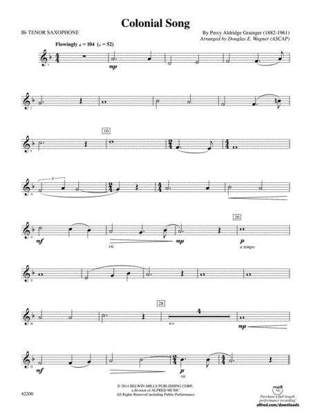 Colonial Song: B-flat Tenor Saxophone