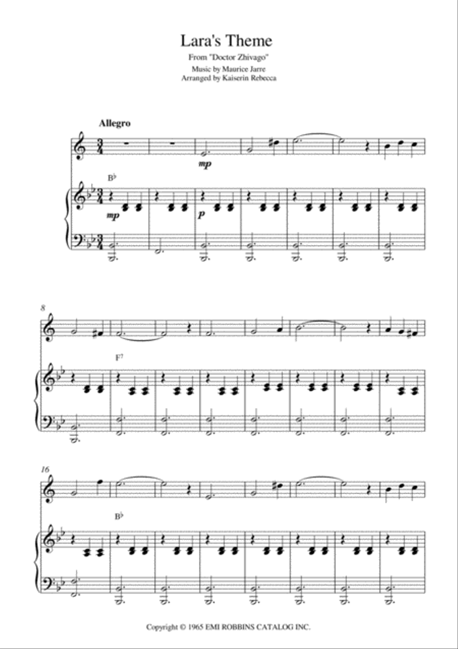 Lara's Theme From Doctor Zhivago Clarinet Solo scores gallery preview page 1