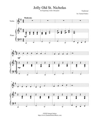 Jolly Old St. Nicholas - for beginning violin with optional piano accompaniment