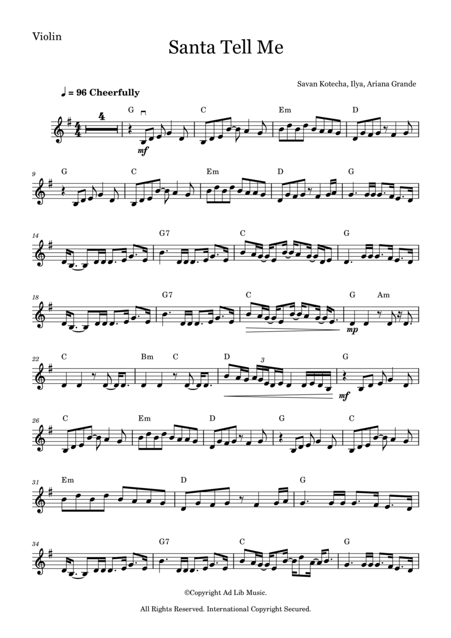 Santa Tell Me Violin Solo scores gallery preview page 1
