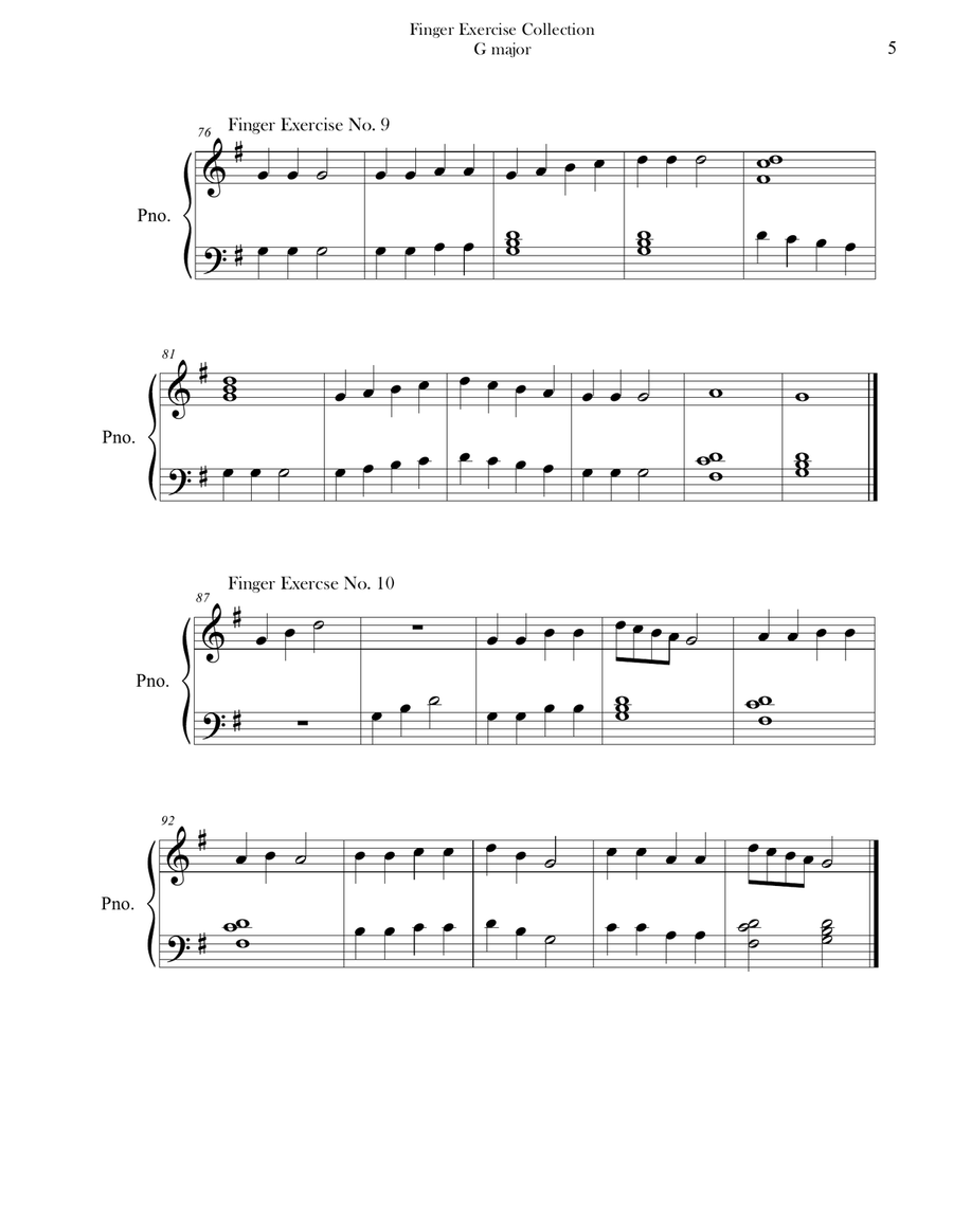 Finger Exercise Collection (24 exercises in G major) Piano Method scores gallery preview page 5