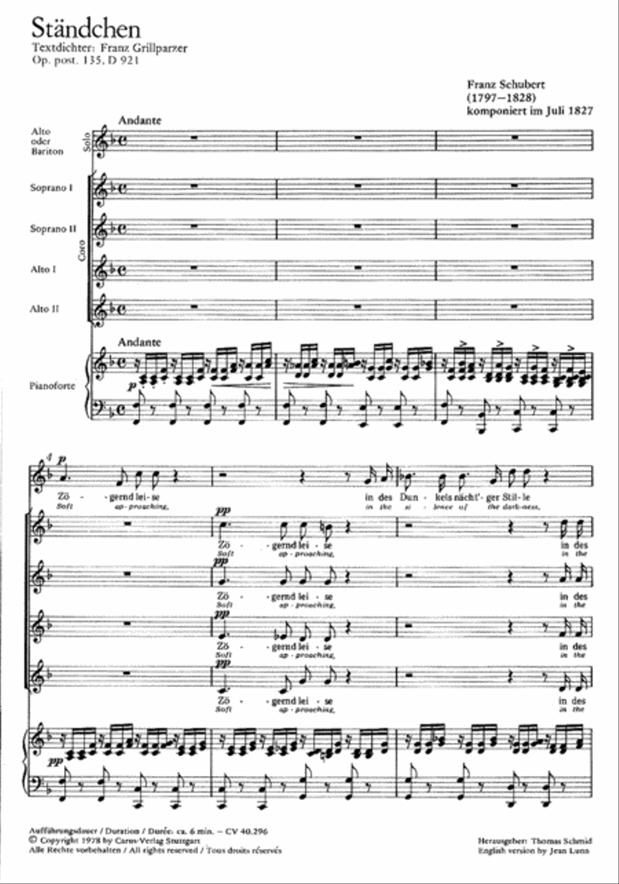 Soft approaching, in the silence of the darkness (Standchen) SSAA scores gallery preview page 1