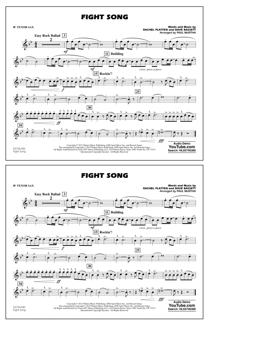 Fight Song (arr. Paul Murtha) - Bb Tenor Sax Marching Band scores gallery preview page 1