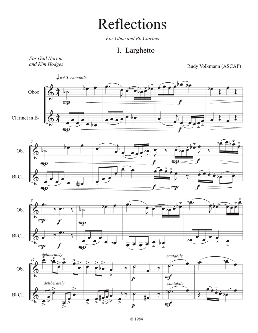 Reflections for Oboe and Bb Clarinet Woodwind Duet scores gallery preview page 2
