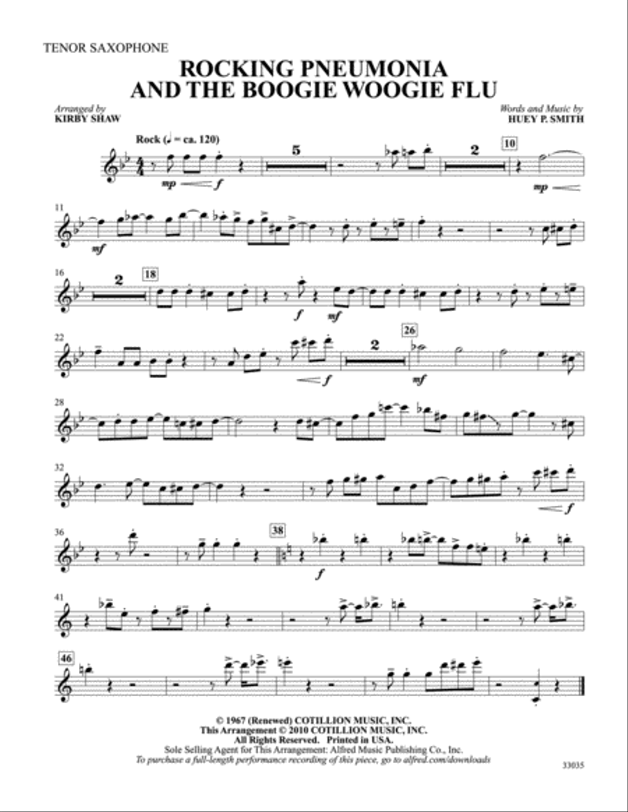 Rocking Pneumonia and the Boogie Woogie Flu: B-flat Tenor Saxophone Tenor Saxophone scores gallery preview page 1
