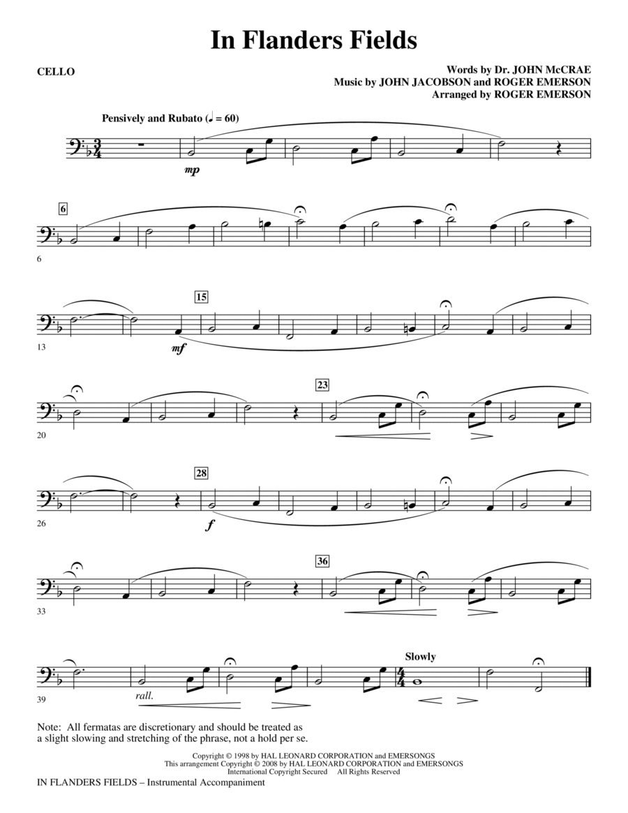 In Flanders Fields - Cello Choir scores gallery preview page 1
