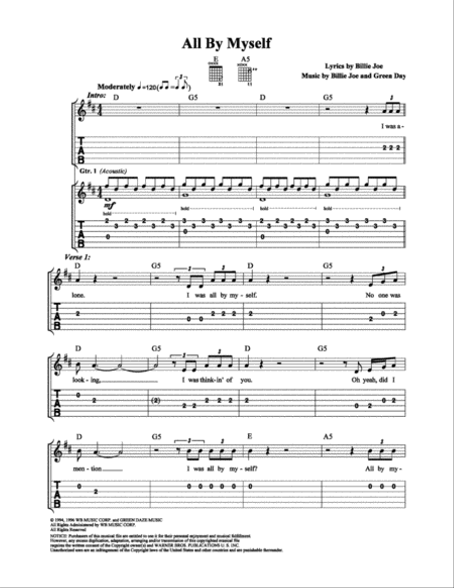 All By Myself Easy Guitar scores gallery preview page 1