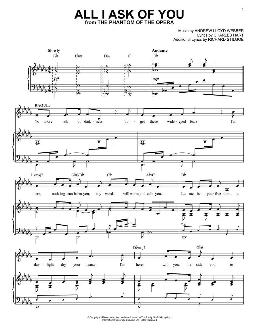 All I Ask Of You (from The Phantom Of The Opera) Piano, Vocal scores gallery preview page 1