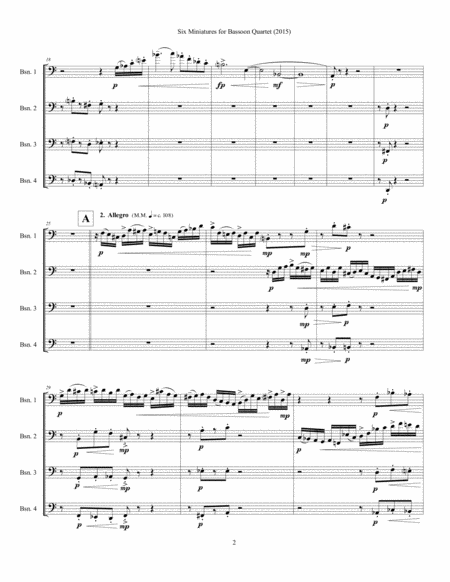 Six Miniatures For Bassoon Quartet (2015) for four bassoons, full score