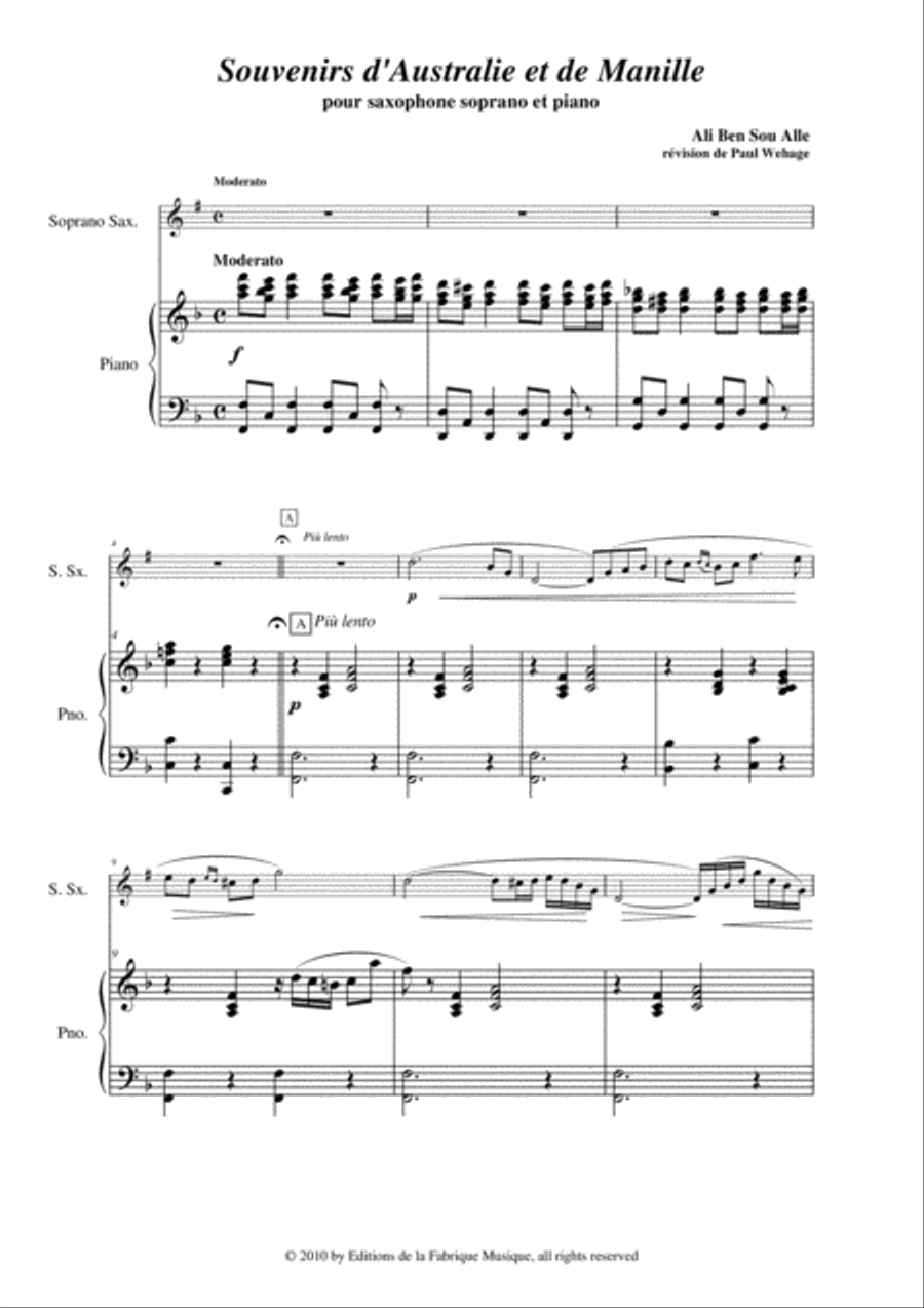 Ali Ben Sou Alle: Souvenirs d'Australie et de Manille for soprano saxophone and piano Soprano Saxophone scores gallery preview page 3