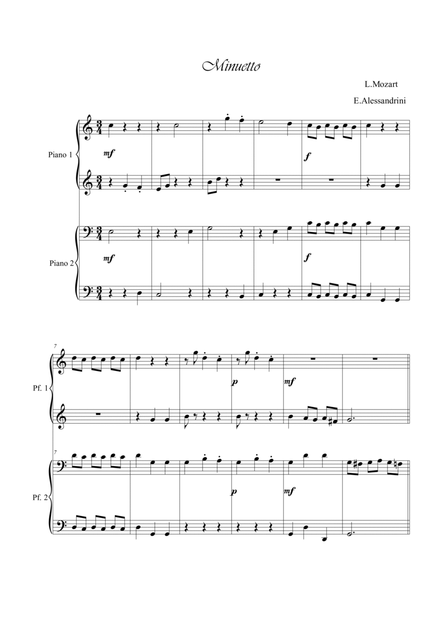 Minuetto in C. Piano 4 hands Piano Method scores gallery preview page 1
