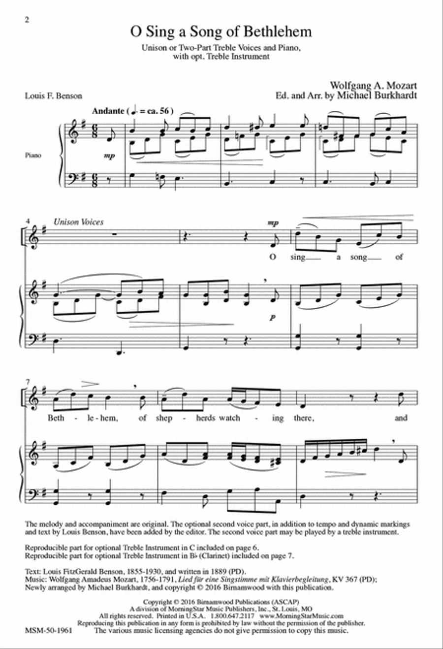 O Sing a Song of Bethlehem Unison Choir scores gallery preview page 2