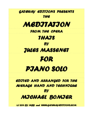 Book cover for Meditation from the opera "Thais" for Piano Solo