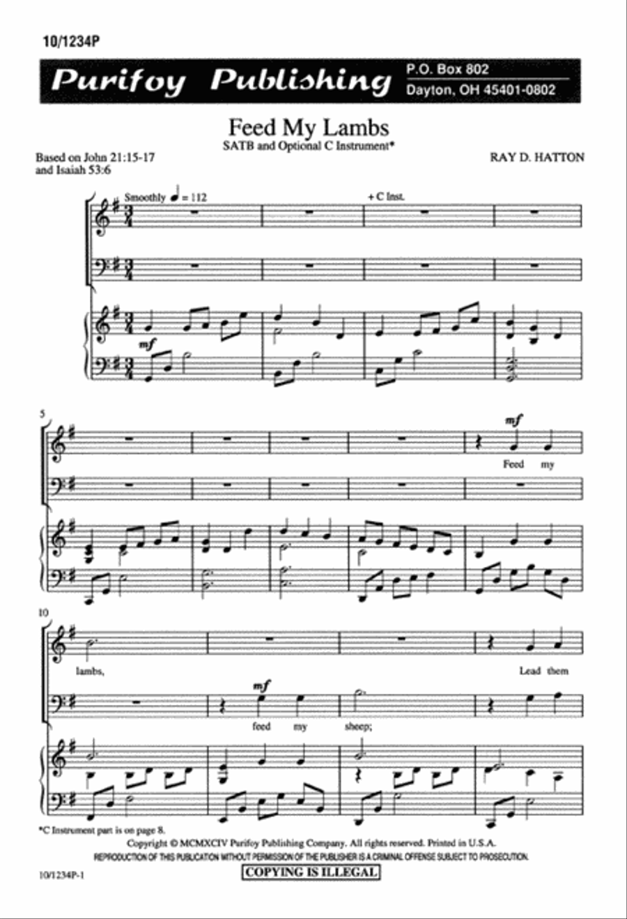 Feed My Lambs Feed My Lambs 4-Part scores gallery preview page 1