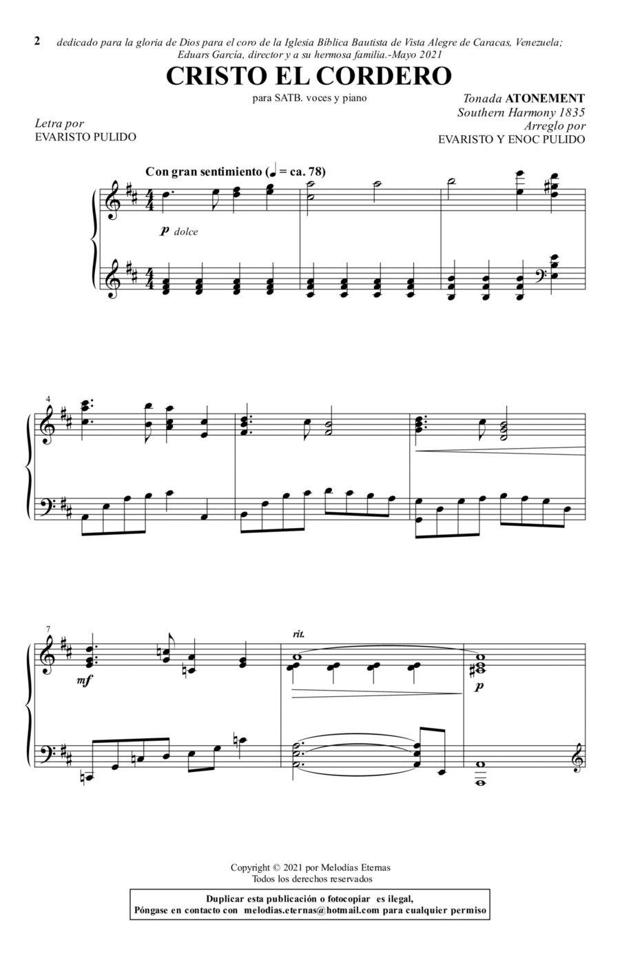 Cristo el Cordero Piano, Vocal, Guitar scores gallery preview page 1