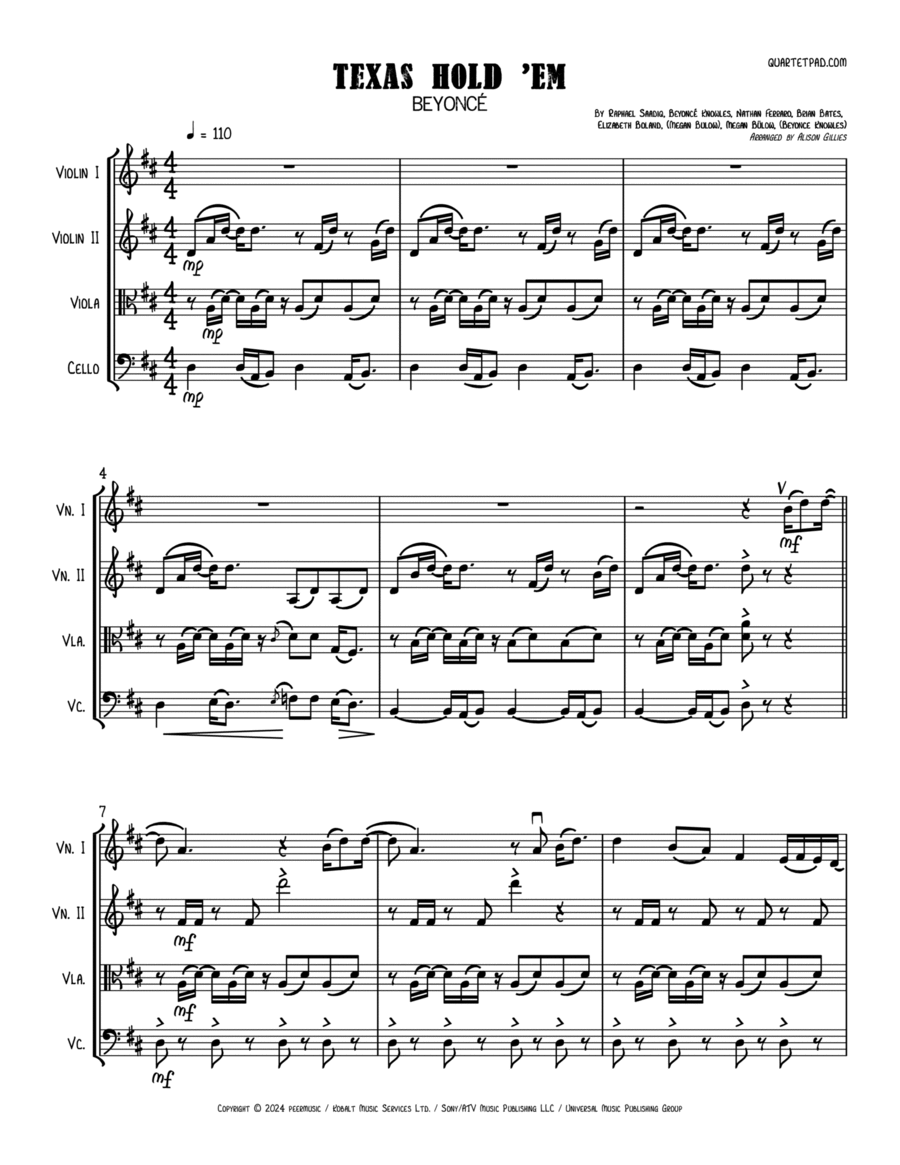 Texas Hold 'em String Quartet scores gallery preview page 1