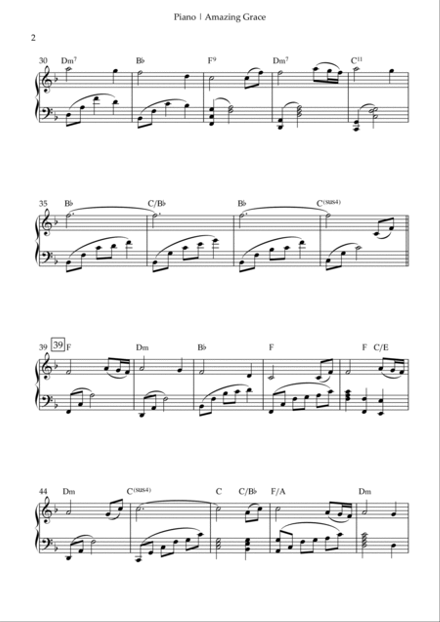 Amazing Grace (John Newton, E. O. Excell) for Clarinet in Bb Duo and Piano Accompaniment with Chords Woodwind Duet scores gallery preview page 6