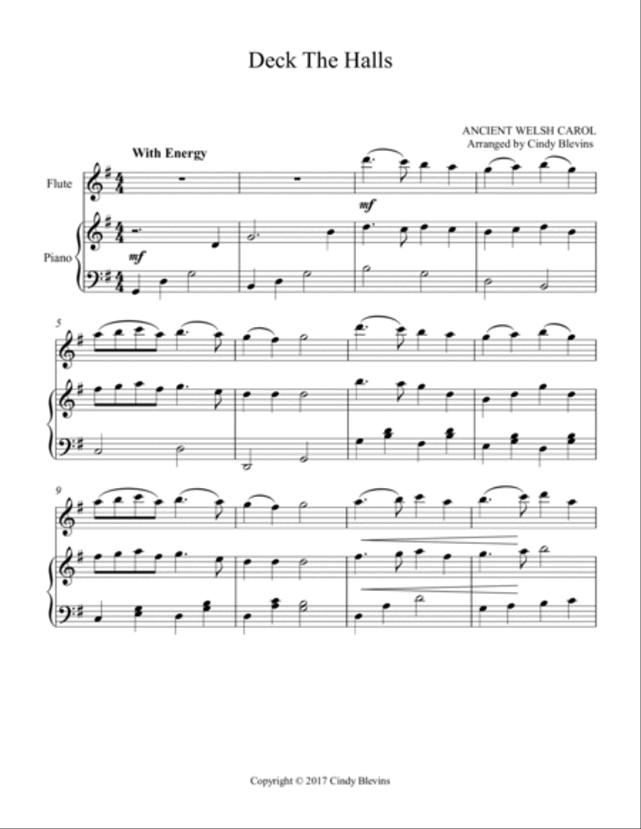 Deck the Halls, for Piano and Flute Flute Solo scores gallery preview page 2