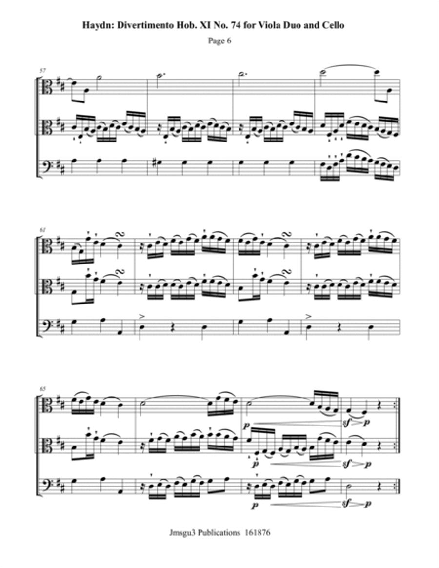Haydn: Divertimento No. 74 for Viola Duo & Cello String Trio scores gallery preview page 6
