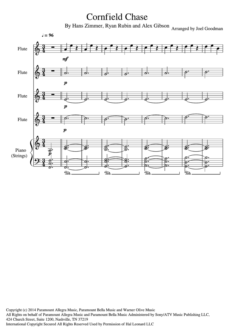 Cornfield Chase from the Paramount Pictures film INTERSTELLAR Woodwind Quartet scores gallery preview page 1