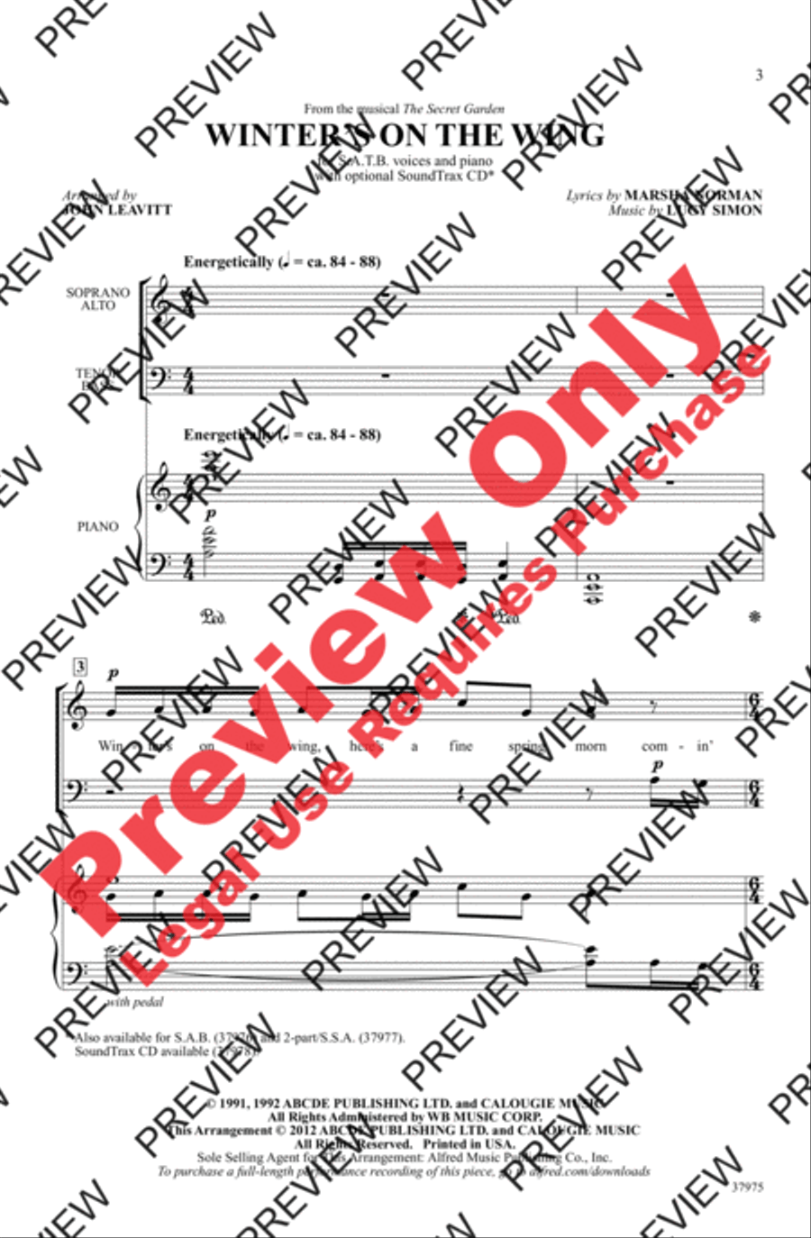 Winter's on the Wing (from The Secret Garden) 4-Part scores gallery preview page 3
