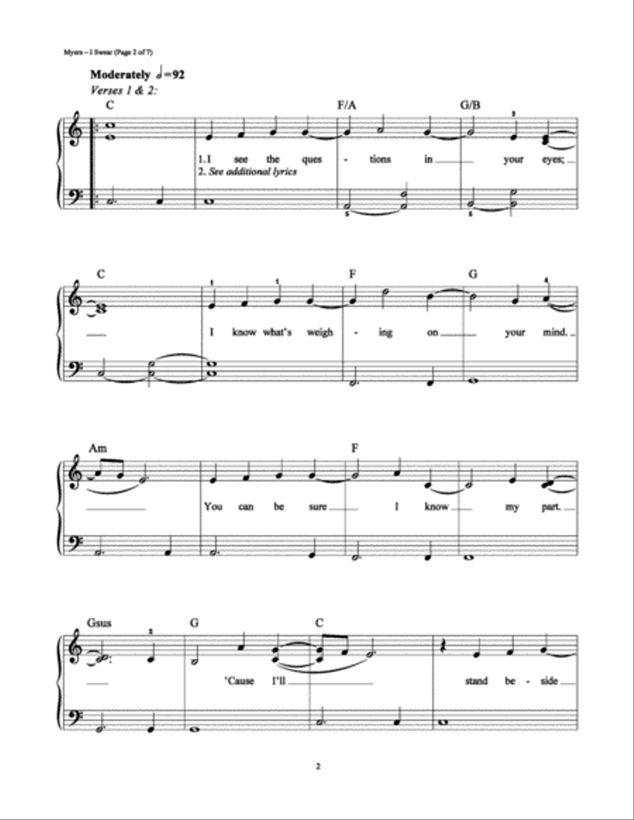 I Swear I Swear Easy Piano scores gallery preview page 2