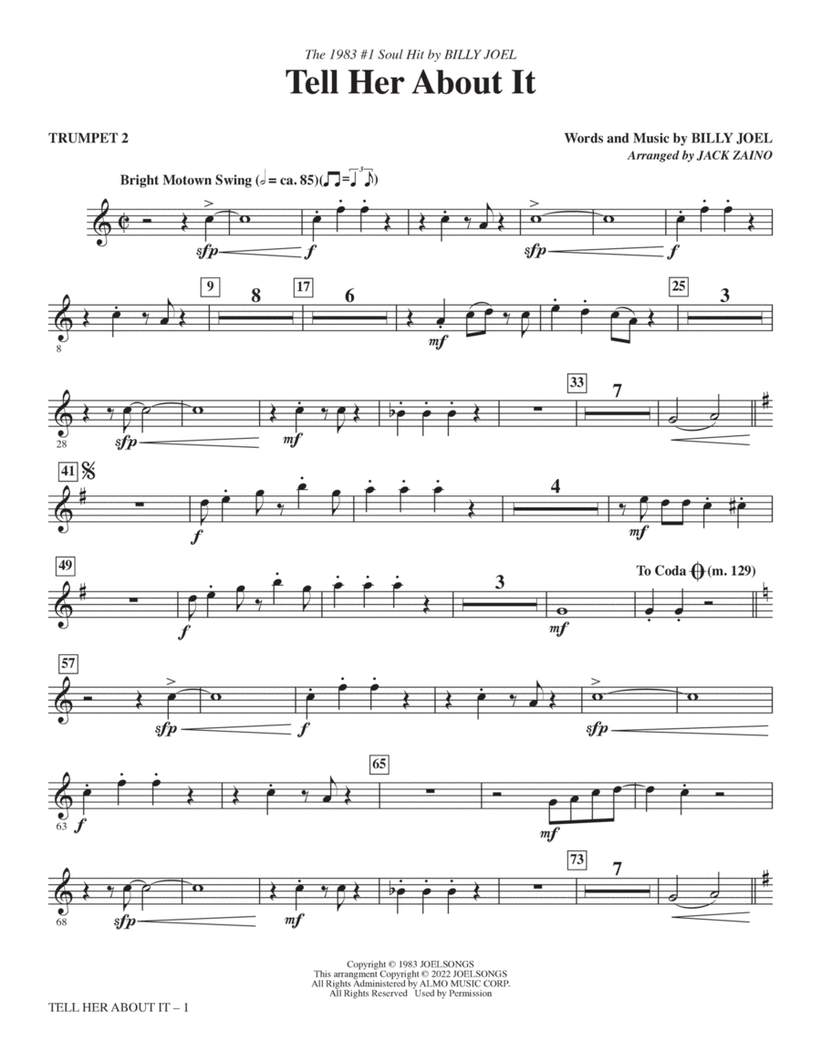 Tell Her About It (arr. Jack Zaino) - Trumpet 2