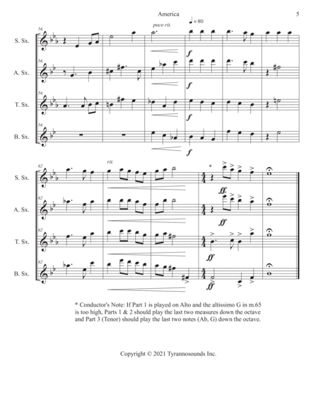 America (My Country Tis Of Thee) - Saxophone Quartet image number null