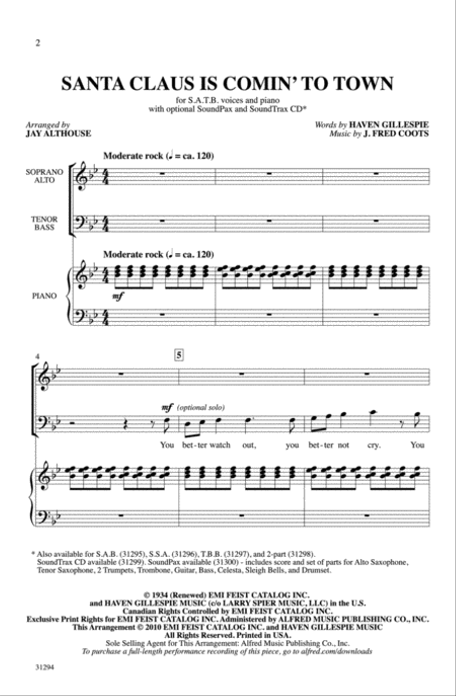 Santa Claus Is Comin' to Town 4-Part scores gallery preview page 2