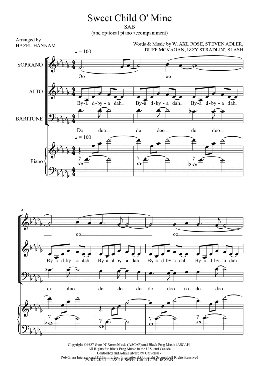 Sweet Child O' Mine 3-Part scores gallery preview page 1