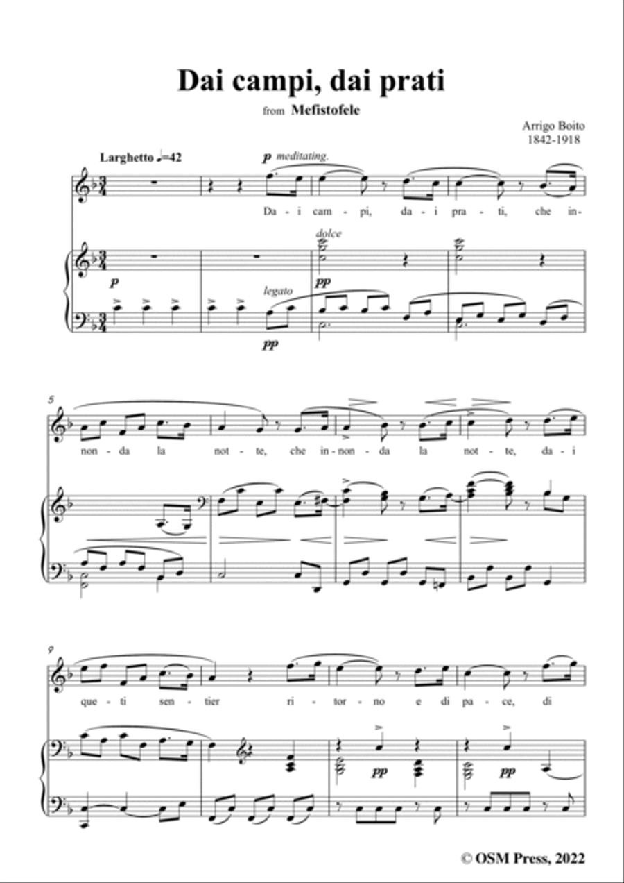 Boito-Dai campi,dai prati,in F Major,from Mefistofele,for Voice and Piano Voice Solo scores gallery preview page 3
