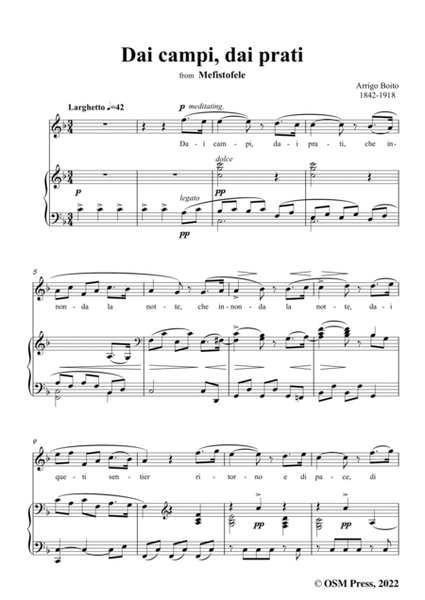 Boito-Dai campi,dai prati,in F Major,from Mefistofele,for Voice and Piano