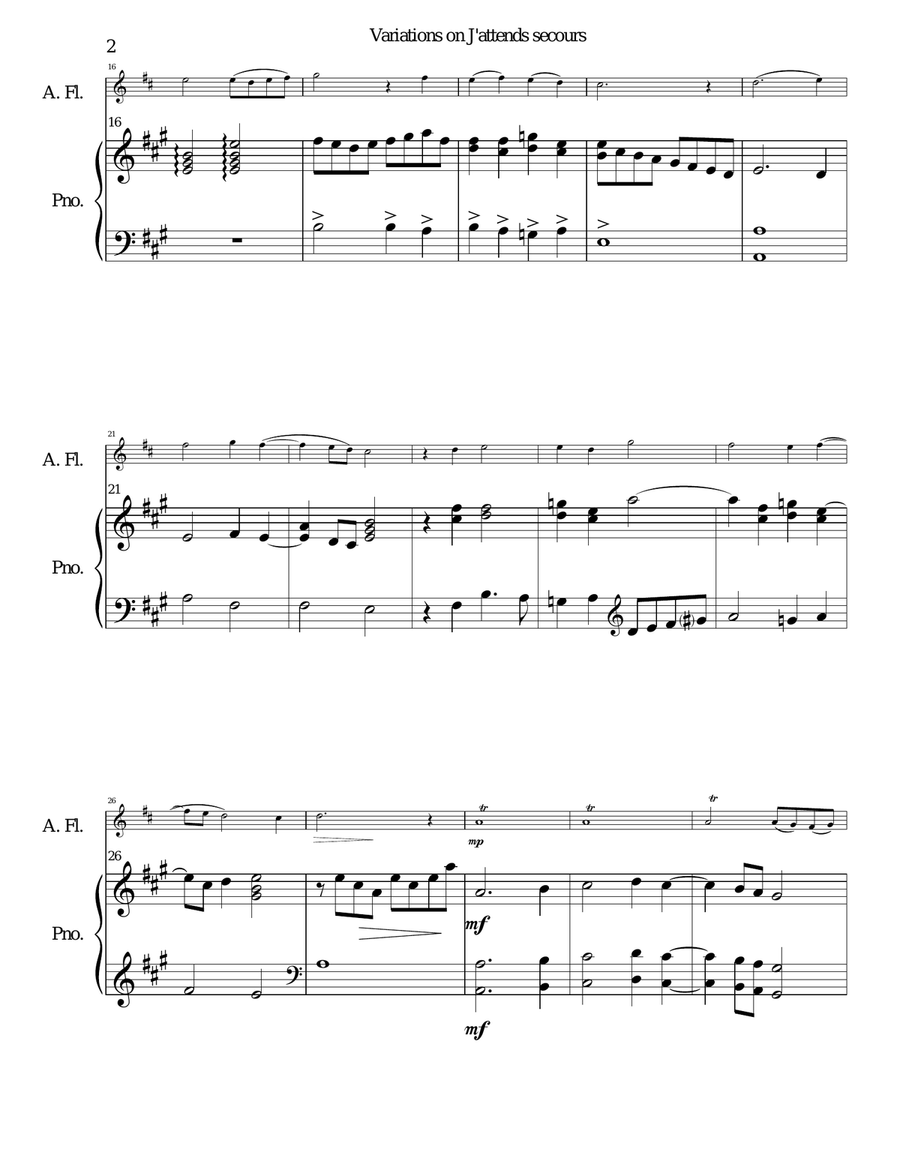 Variations on J'attends secours for alto flute and piano Flute Solo scores gallery preview page 2