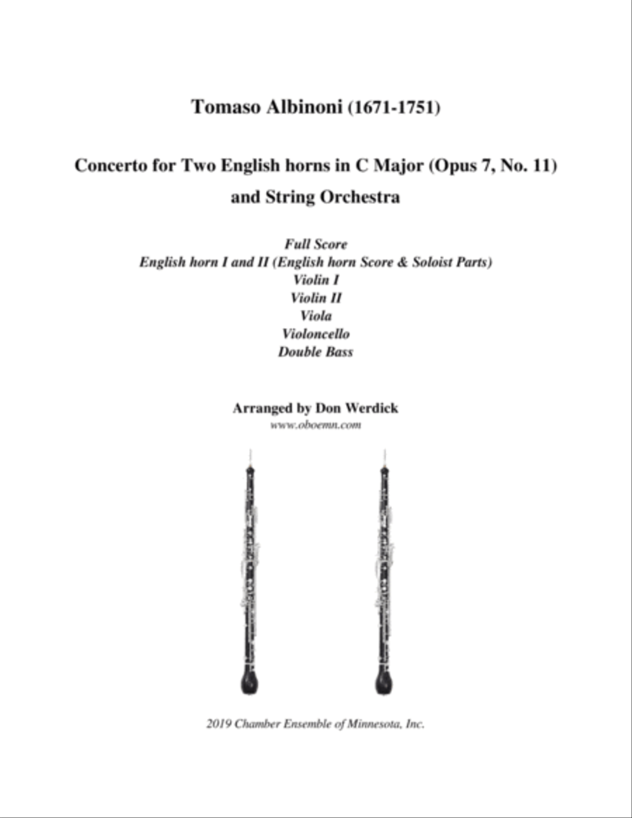 Concerto for Two English horns in C Major, Op. 7 No. 11 and String Orchestra String Orchestra scores gallery preview page 1