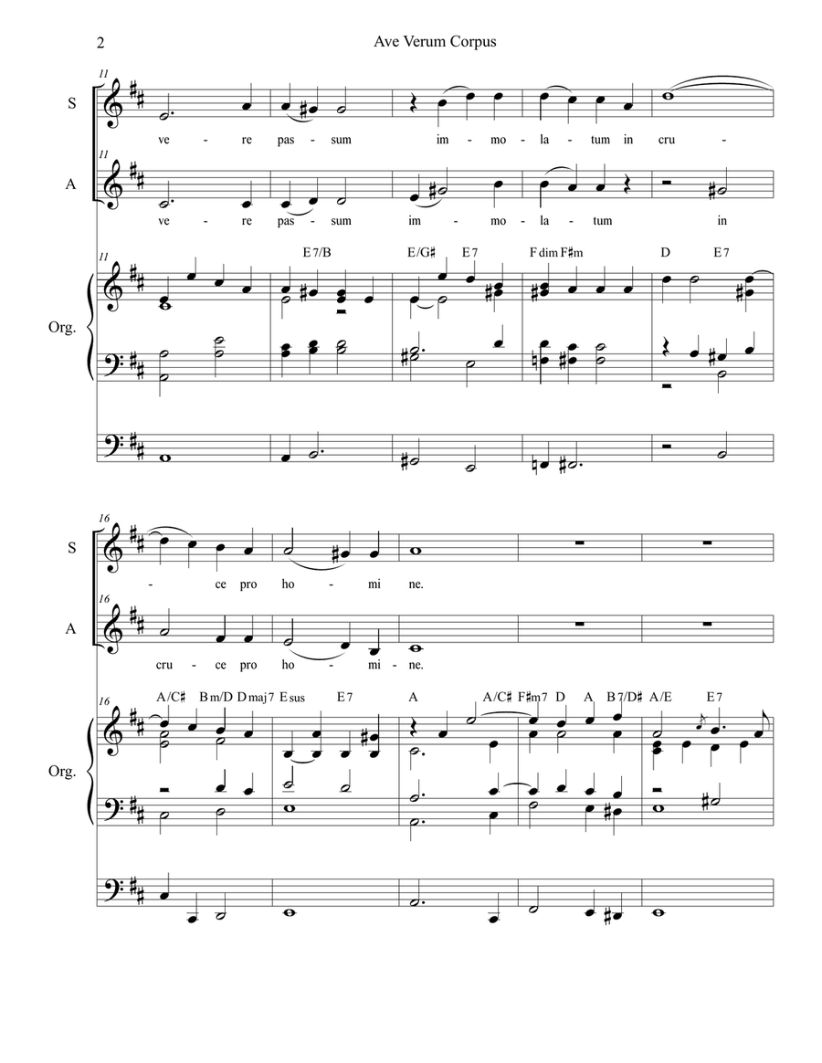 Ave Verum Corpus (Duet for Soprano and Alto solo - Organ Accompaniment) Alto Voice scores gallery preview page 2
