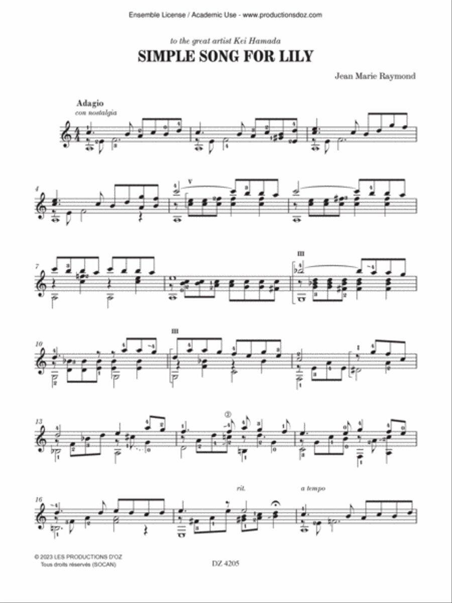 Simple Song for Lily Classical Guitar scores gallery preview page 3