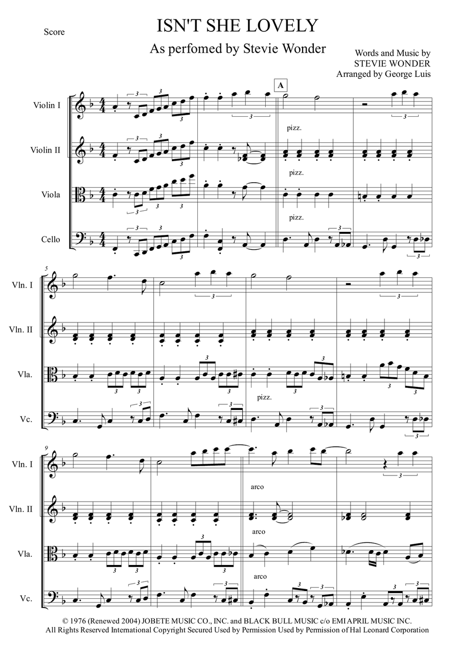 Isn't She Lovely String Quartet scores gallery preview page 2
