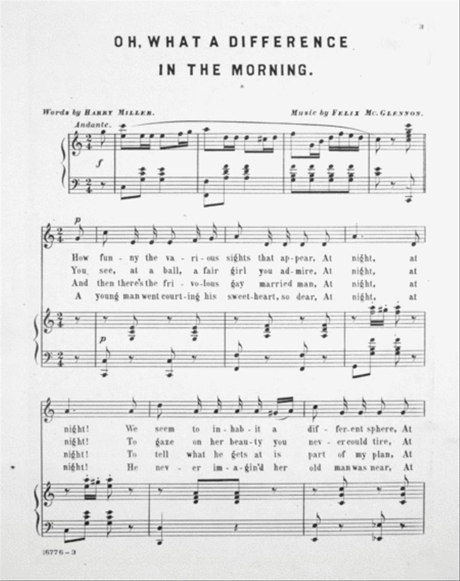 But Oh! What a Difference in the Morning. Comic Song Voice scores gallery preview page 2