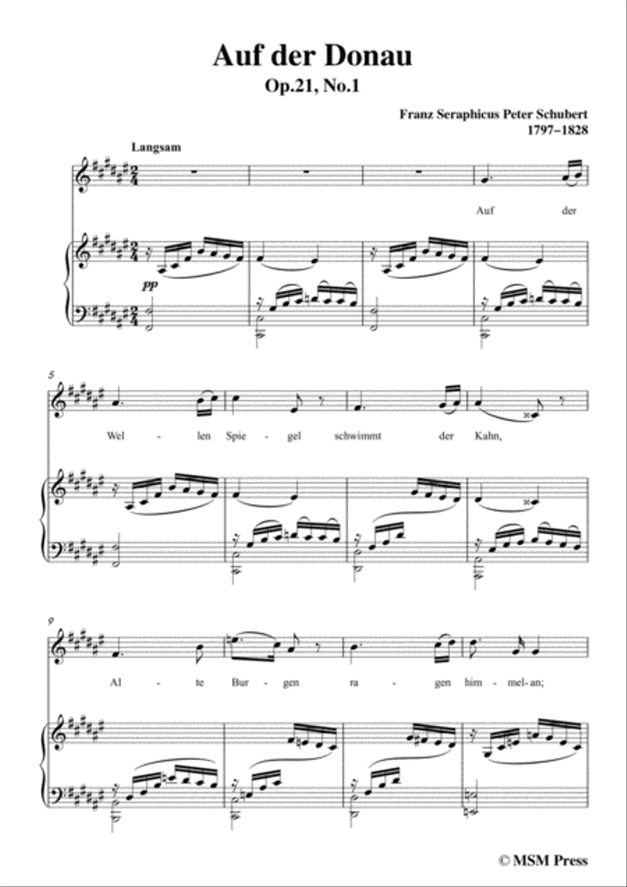Schubert-Auf der Donau,in F sharp Major,Op.21,No.1,for Voice and Piano Voice Solo scores gallery preview page 3